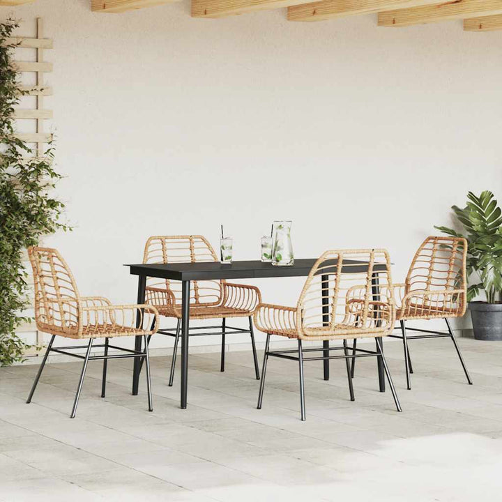 5 dele spisebordssæt til haven polyrattan glas brun