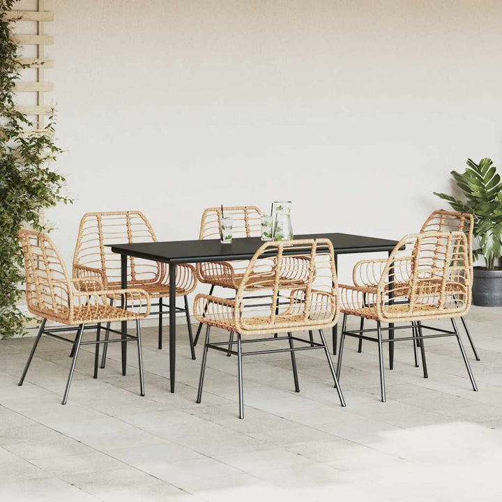 7 dele spisebordssæt til haven polyrattan glas brun