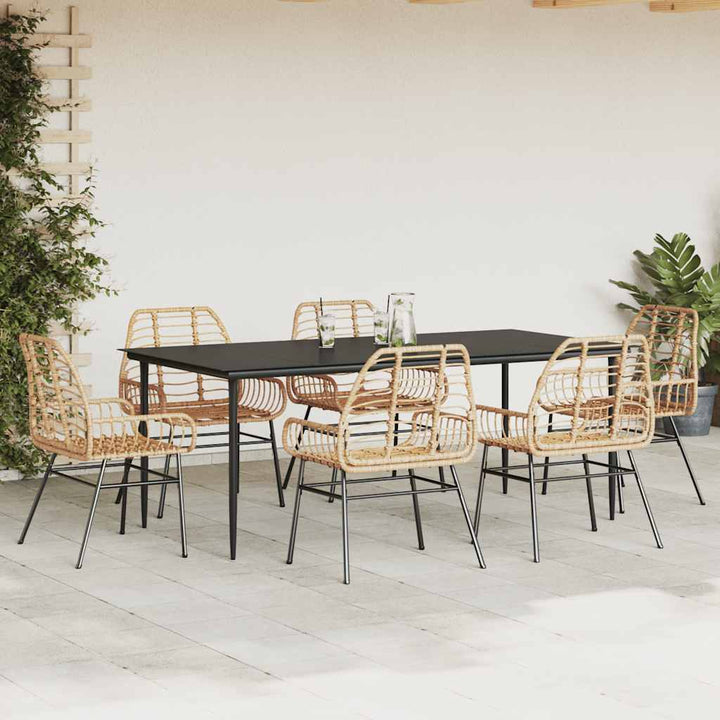 7 dele spisebordssæt til haven polyrattan glas brun