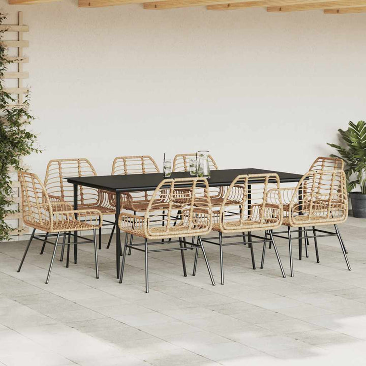 9 dele spisebordssæt til haven polyrattan glas brun