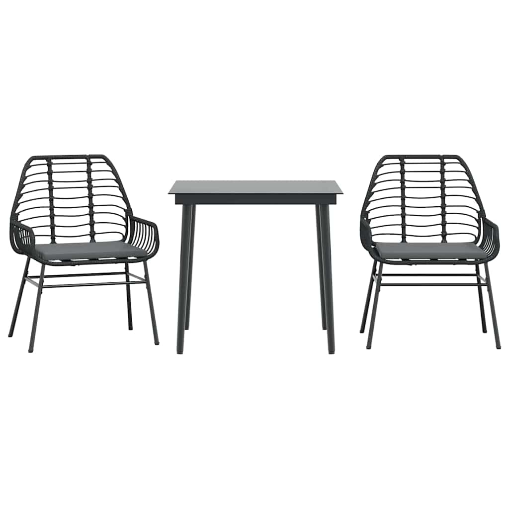 3 dele spisebordssæt til haven m. hynder polyrattan glas sort