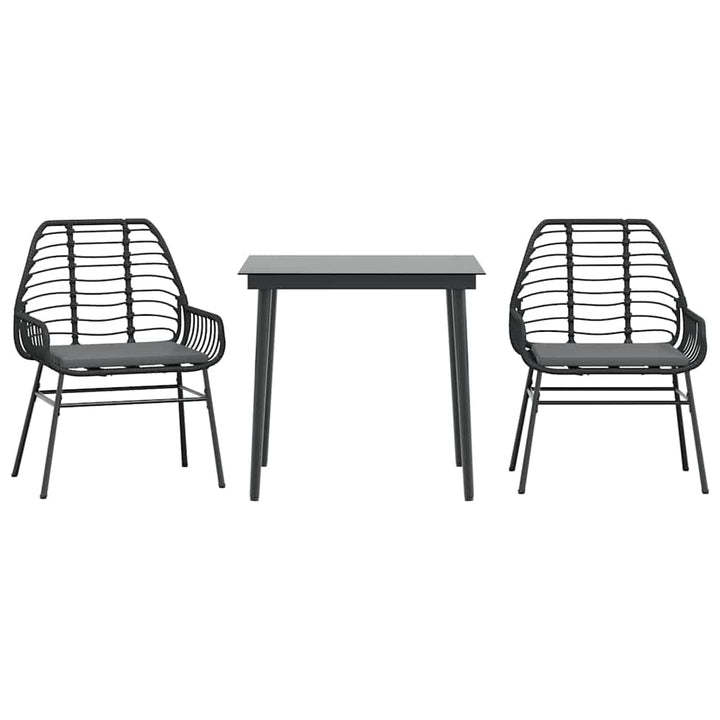 3 dele spisebordssæt til haven m. hynder polyrattan glas sort