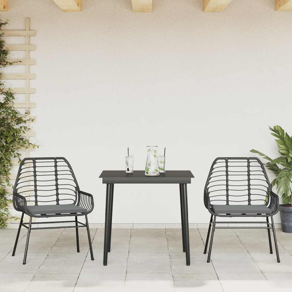 3 dele spisebordssæt til haven m. hynder polyrattan glas sort