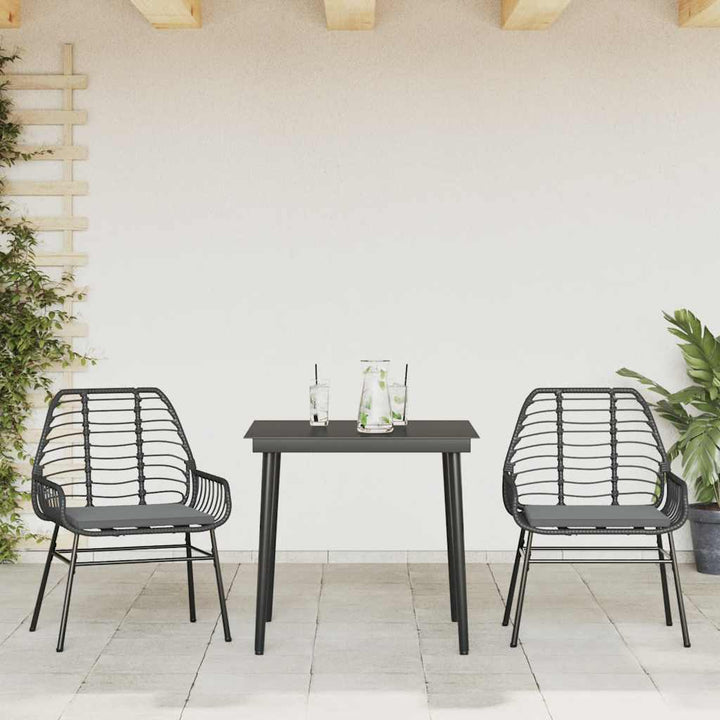 3 dele spisebordssæt til haven m. hynder polyrattan glas sort