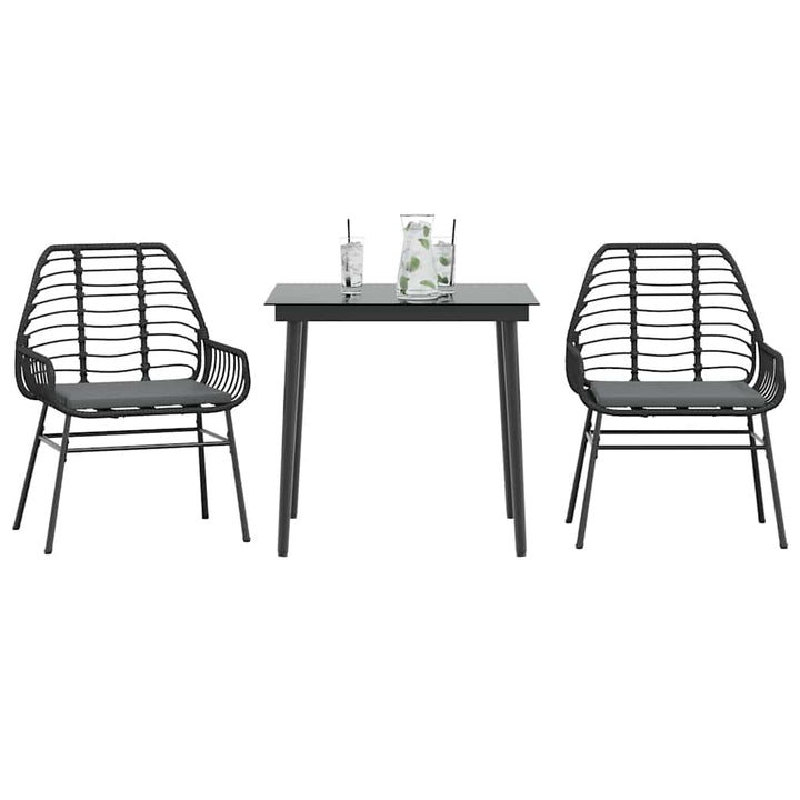 3 dele spisebordssæt til haven m. hynder polyrattan glas sort