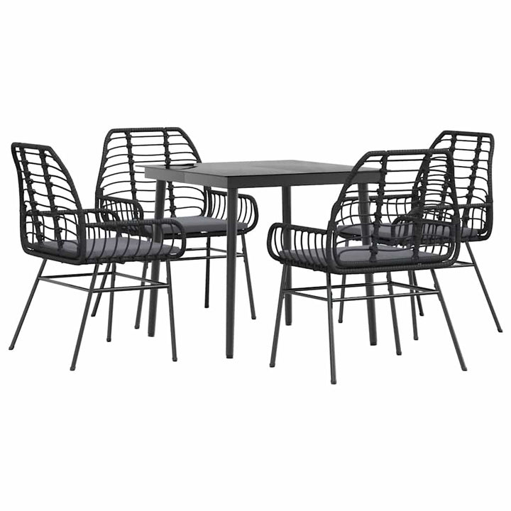 5 dele spisebordssæt til haven m. hynder polyrattan glas sort