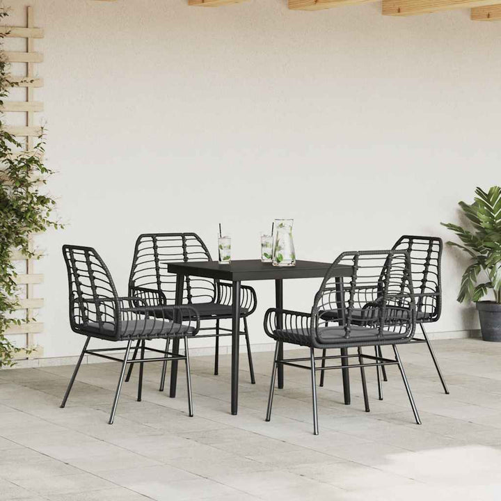 5 dele spisebordssæt til haven m. hynder polyrattan glas sort
