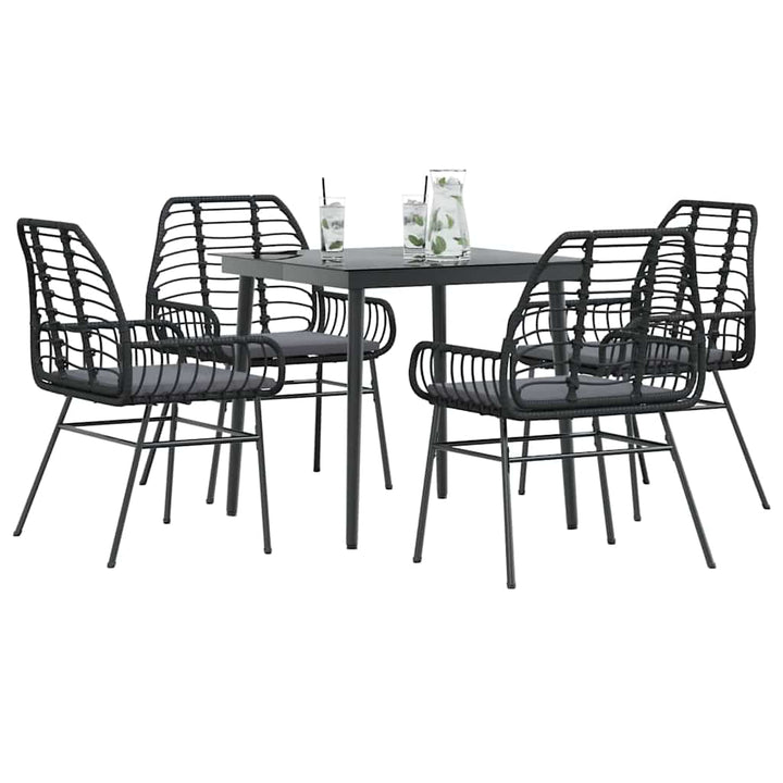 5 dele spisebordssæt til haven m. hynder polyrattan glas sort