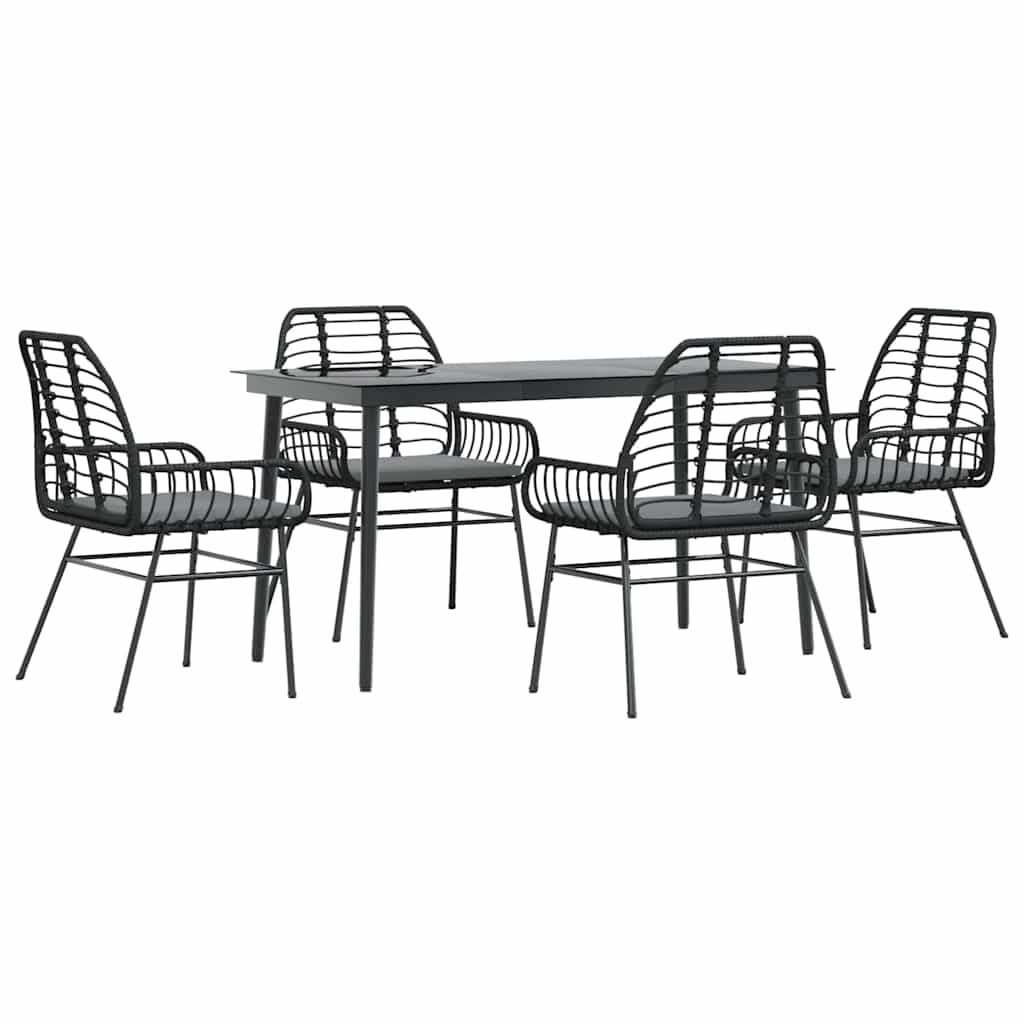 5 dele spisebordssæt til haven m. hynder polyrattan glas sort