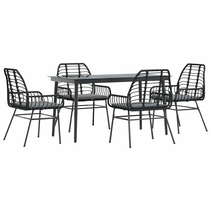 5 dele spisebordssæt til haven m. hynder polyrattan glas sort