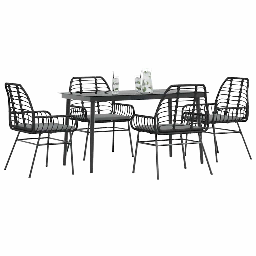 5 dele spisebordssæt til haven m. hynder polyrattan glas sort
