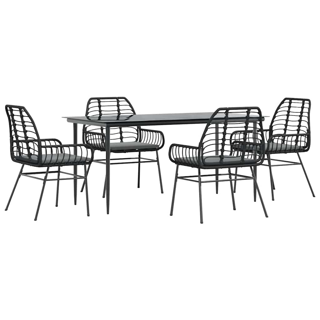 5 dele spisebordssæt til haven m. hynder polyrattan glas sort