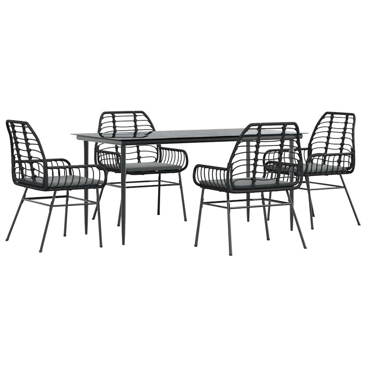 5 dele spisebordssæt til haven m. hynder polyrattan glas sort