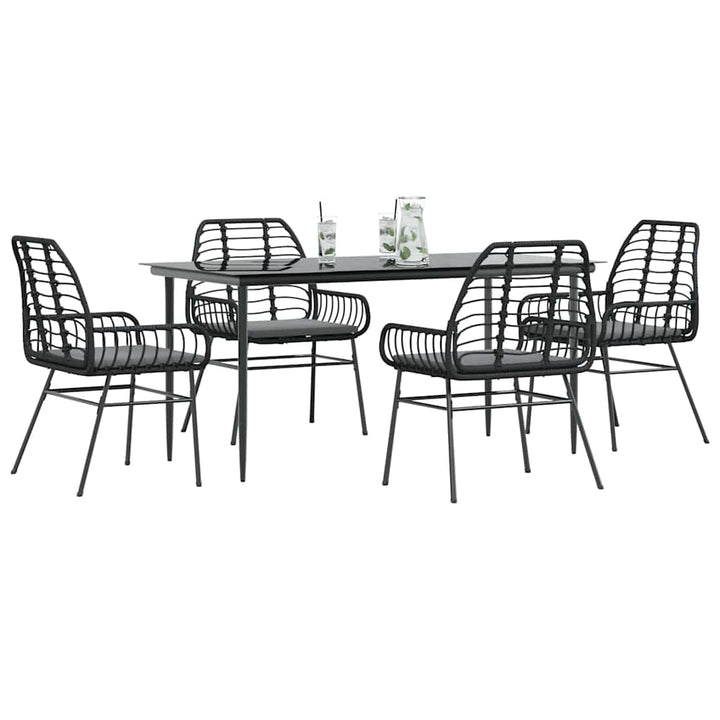 5 dele spisebordssæt til haven m. hynder polyrattan glas sort