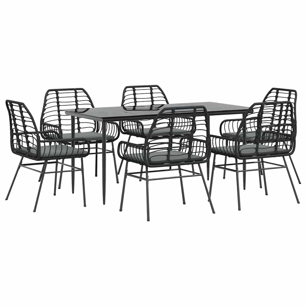 7 dele spisebordssæt til haven m. hynder polyrattan glas sort