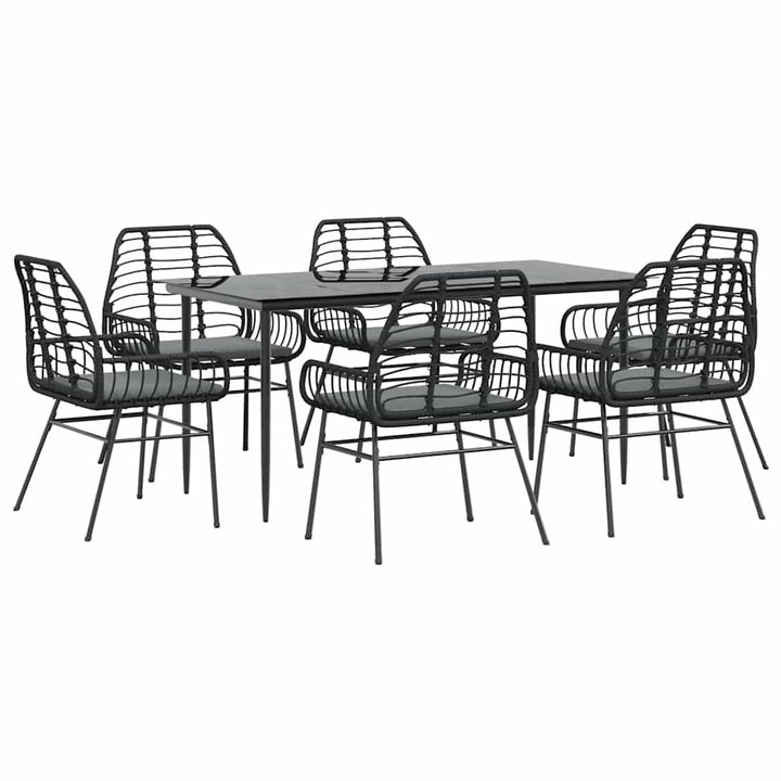 7 dele spisebordssæt til haven m. hynder polyrattan glas sort