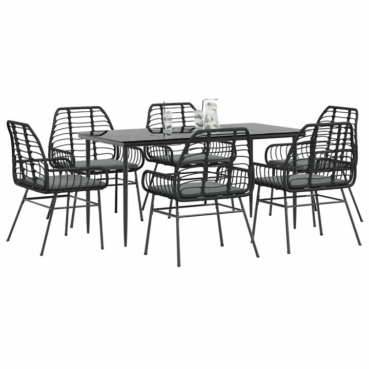 7 dele spisebordssæt til haven m. hynder polyrattan glas sort