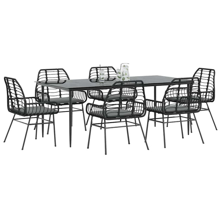 7 dele spisebordssæt til haven m. hynder polyrattan glas sort