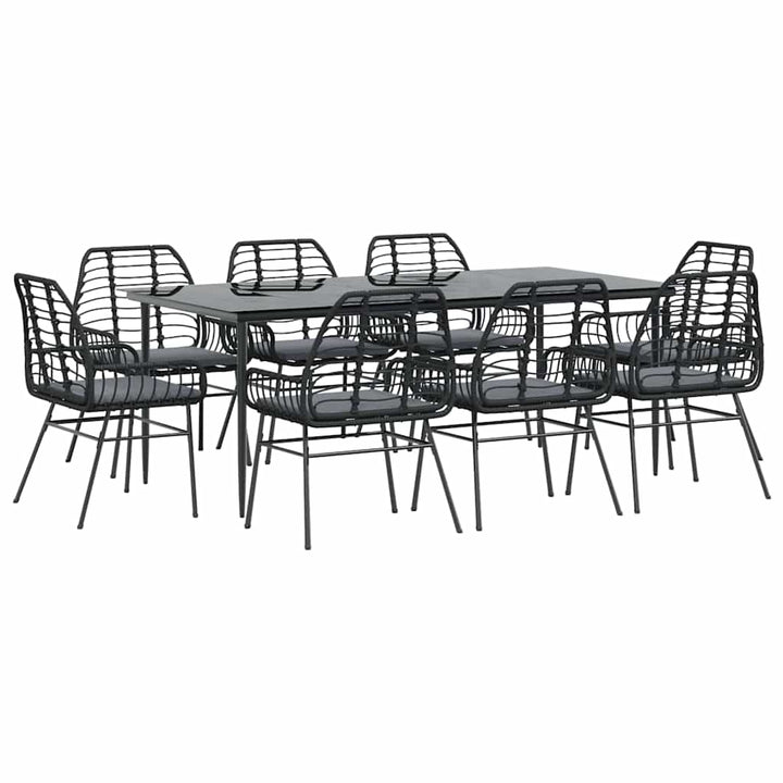 9 dele spisebordssæt til haven m. hynder polyrattan glas sort