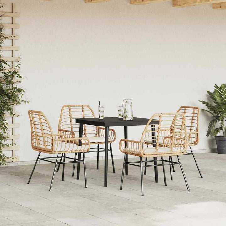 5 dele spisebordssæt til haven m. hynder polyrattan glas brun
