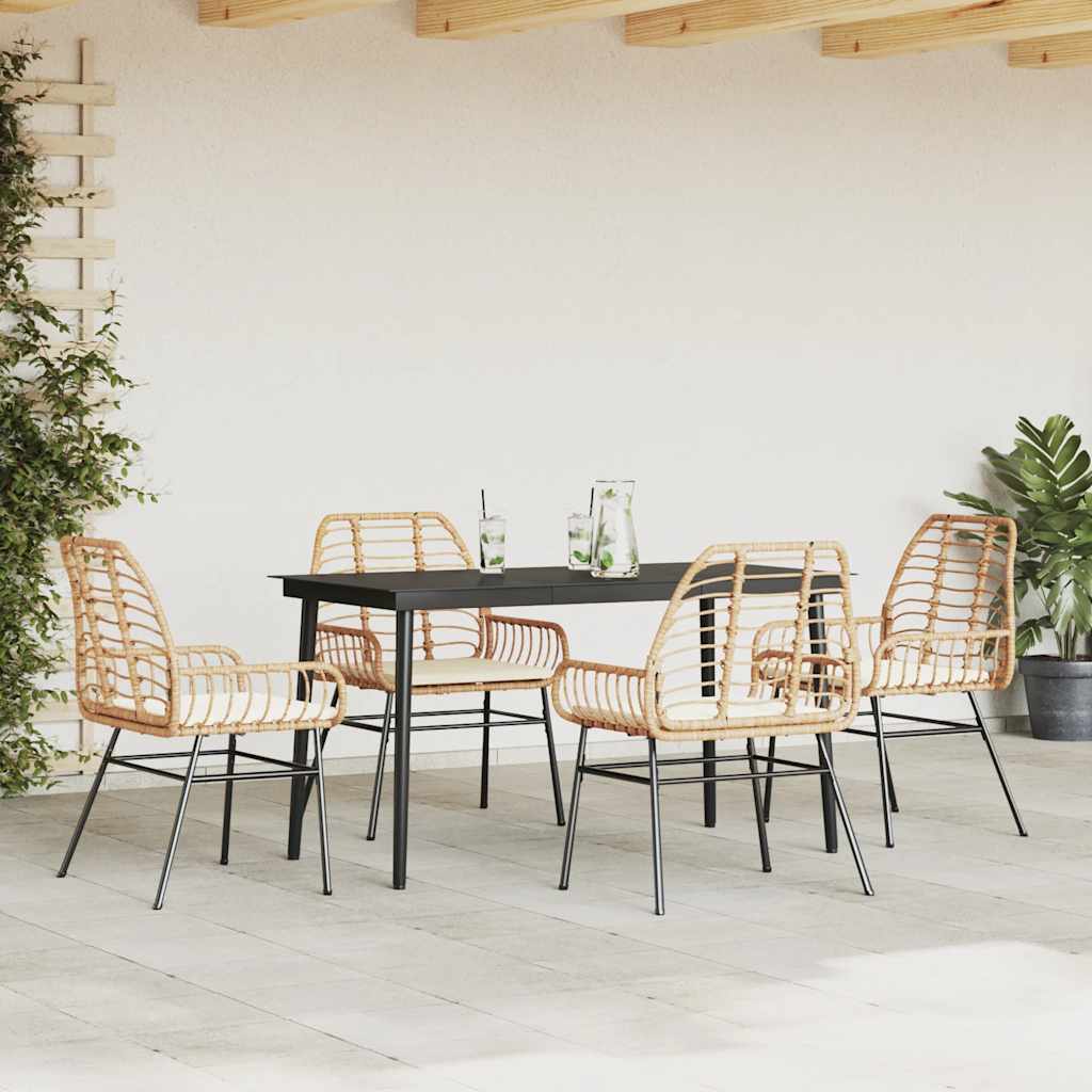 5 dele spisebordssæt til haven m. hynder polyrattan glas brun