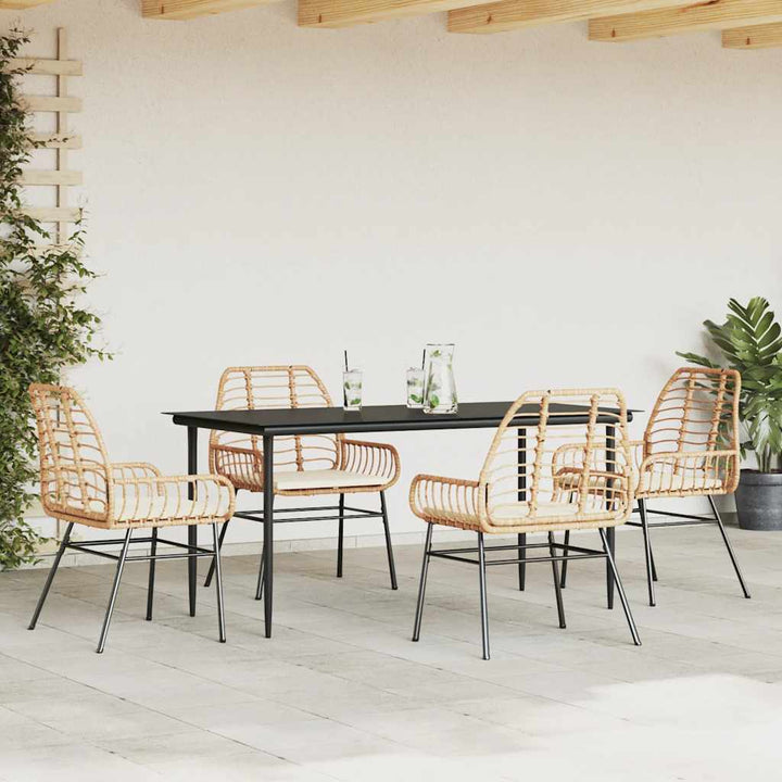 5 dele spisebordssæt til haven m. hynder polyrattan glas brun