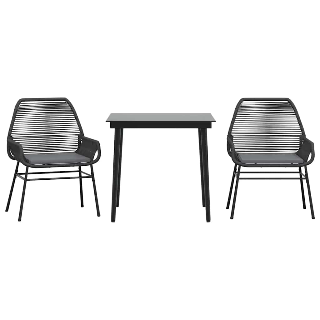 3 dele spisebordssæt til haven m. hynder polyrattan glas sort