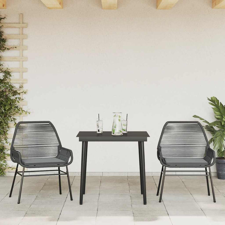 3 dele spisebordssæt til haven m. hynder polyrattan glas sort