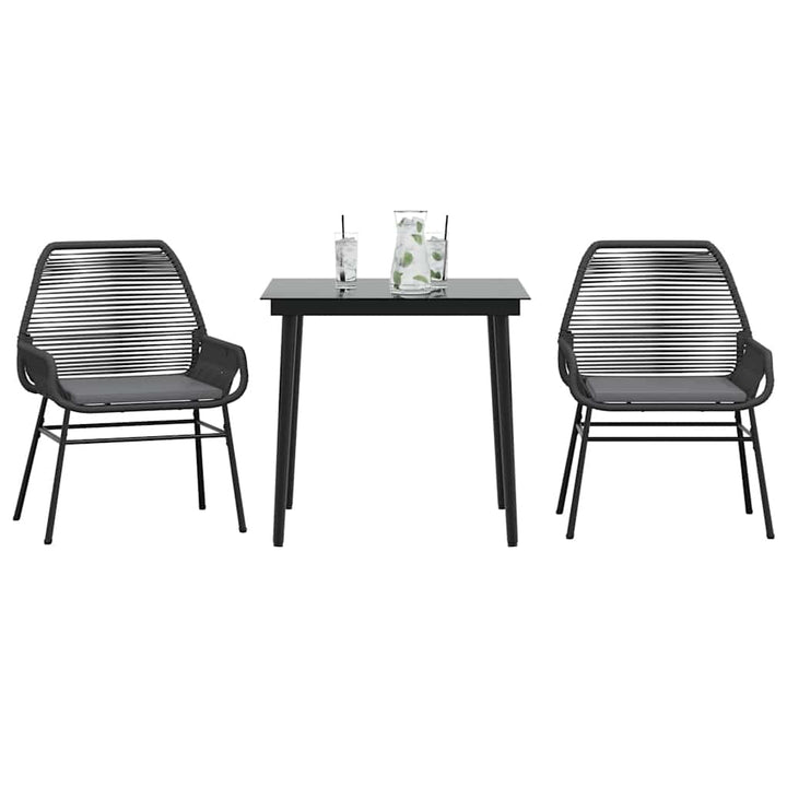 3 dele spisebordssæt til haven m. hynder polyrattan glas sort