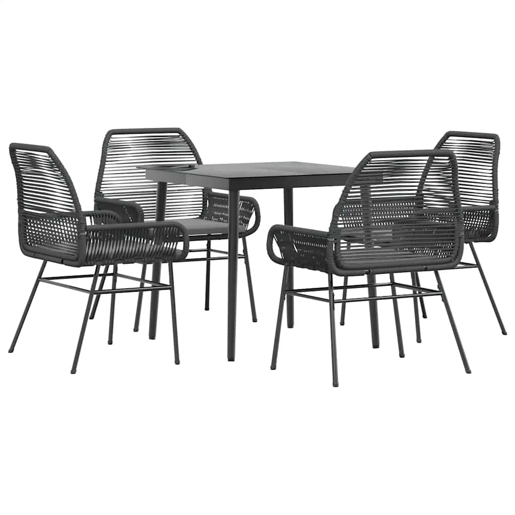 5 dele spisebordssæt til haven m. hynder polyrattan glas sort