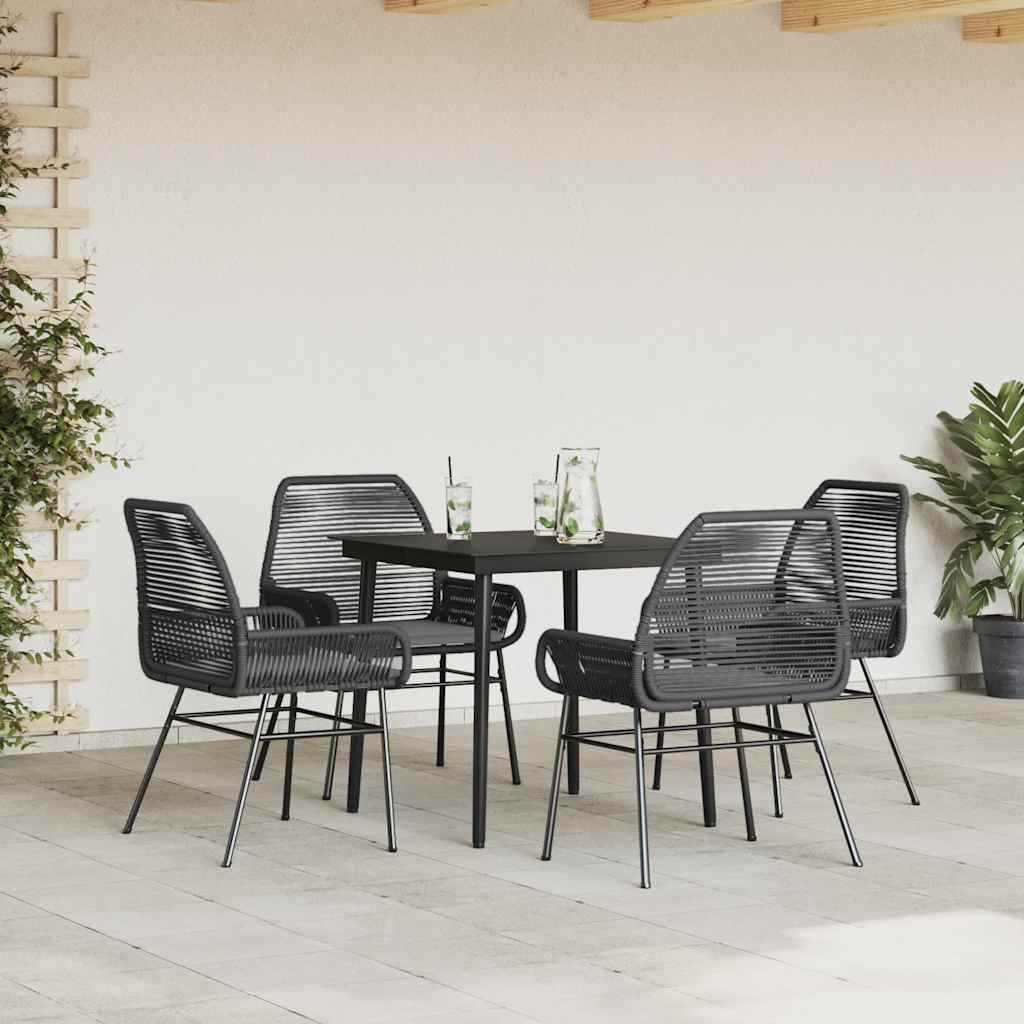 5 dele spisebordssæt til haven m. hynder polyrattan glas sort