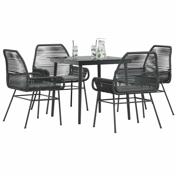 5 dele spisebordssæt til haven m. hynder polyrattan glas sort