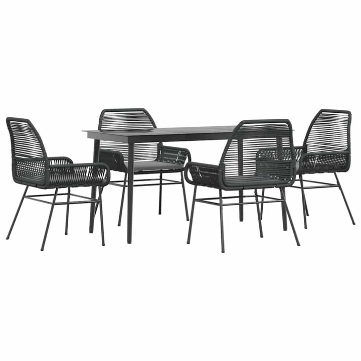 5 dele spisebordssæt til haven m. hynder polyrattan glas sort