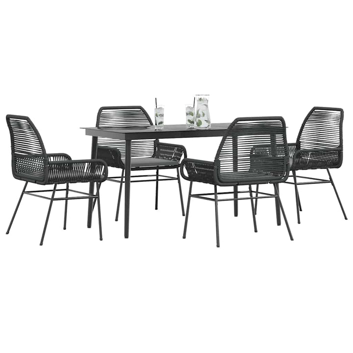 5 dele spisebordssæt til haven m. hynder polyrattan glas sort