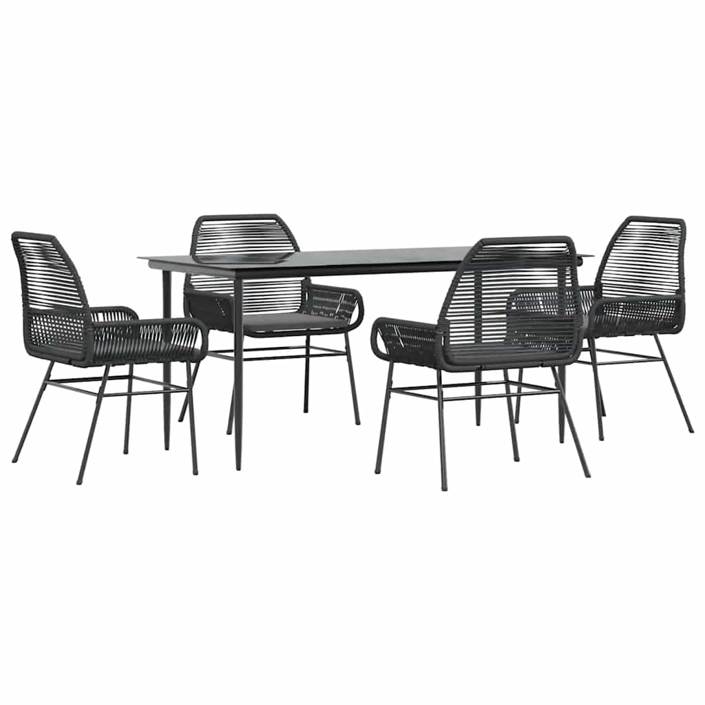 5 dele spisebordssæt til haven m. hynder polyrattan glas sort