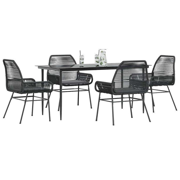 5 dele spisebordssæt til haven m. hynder polyrattan glas sort