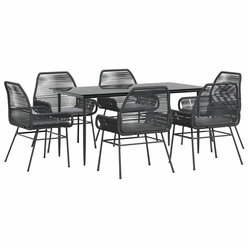 7 dele spisebordssæt til haven m. hynder polyrattan glas sort
