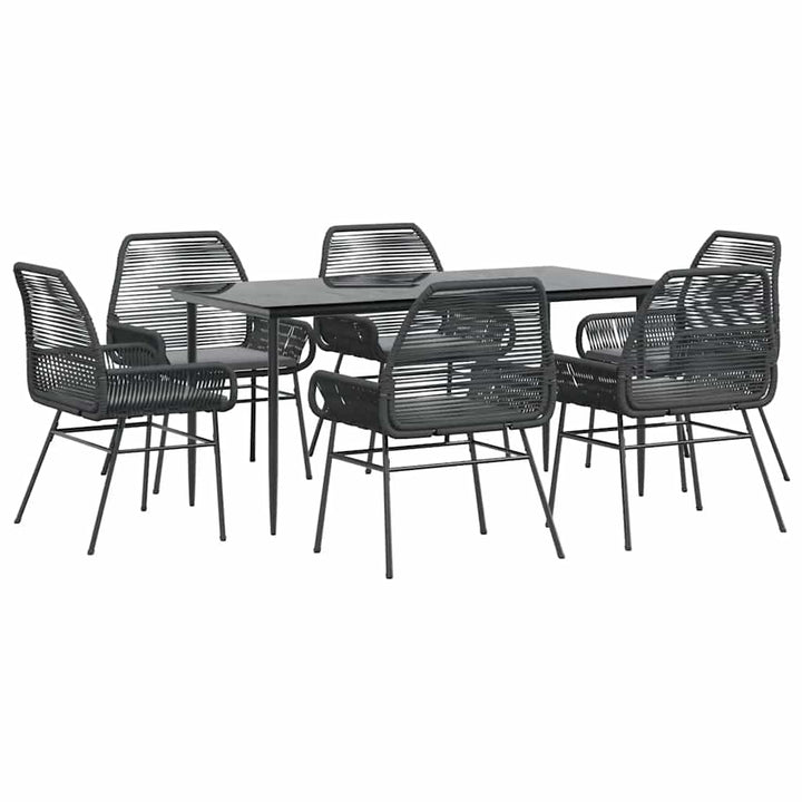 7 dele spisebordssæt til haven m. hynder polyrattan glas sort
