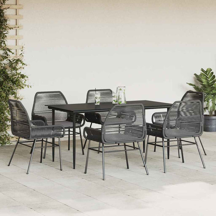 7 dele spisebordssæt til haven m. hynder polyrattan glas sort