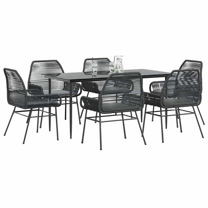 7 dele spisebordssæt til haven m. hynder polyrattan glas sort