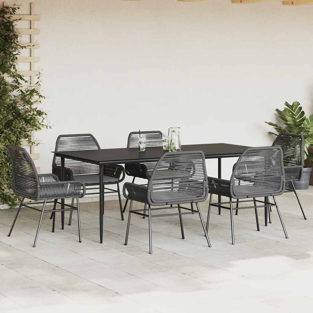 7 dele spisebordssæt til haven m. hynder polyrattan glas sort