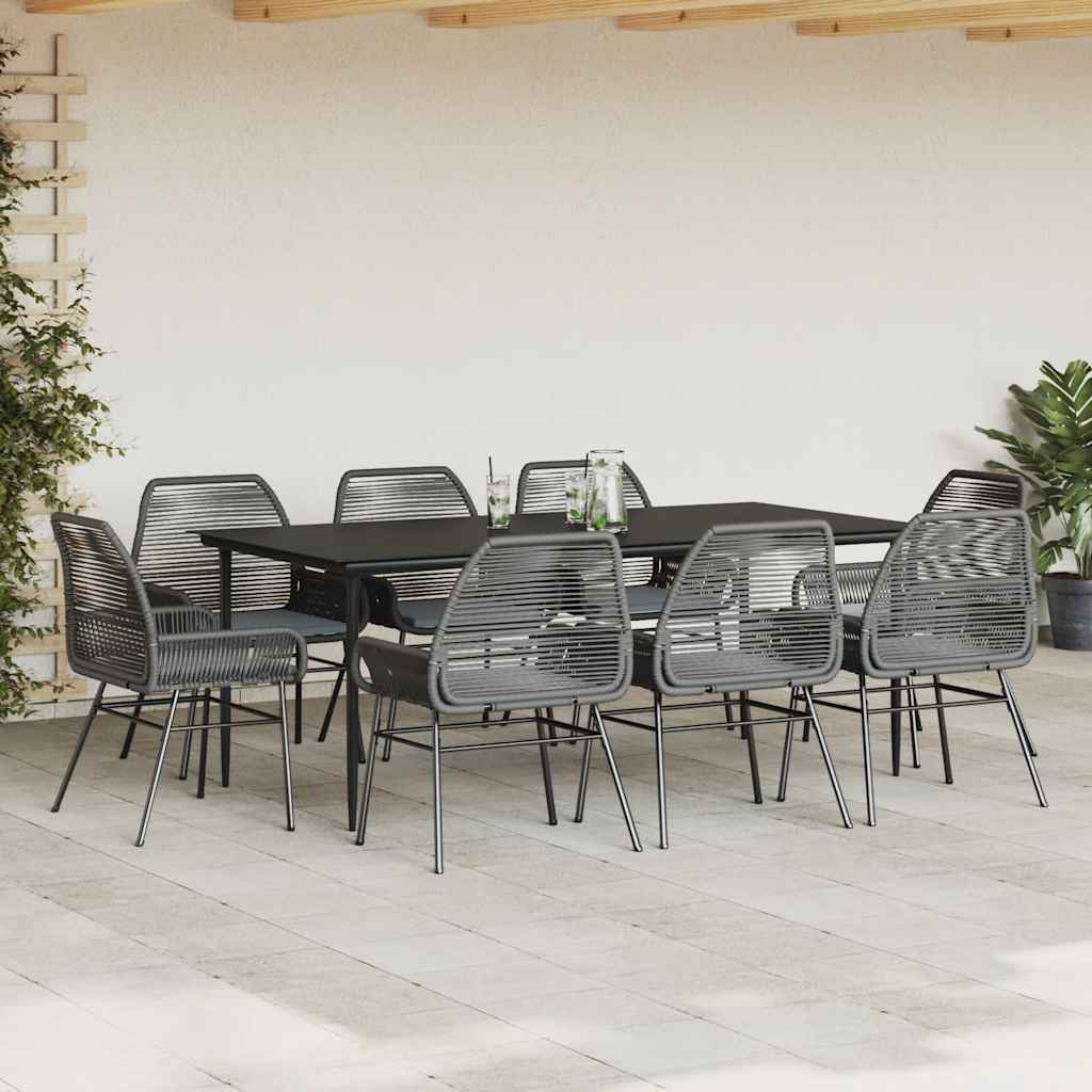 9 dele spisebordssæt til haven m. hynder polyrattan glas sort