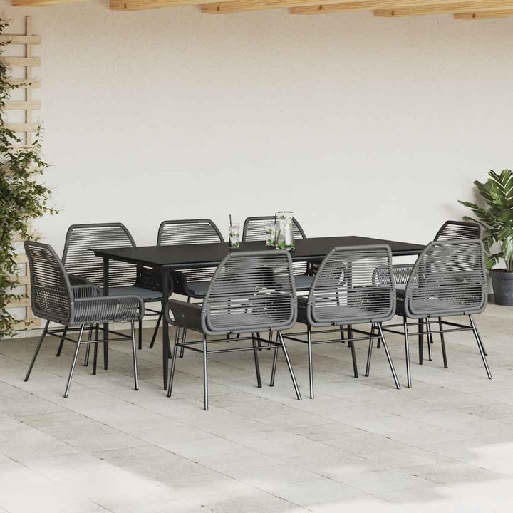 9 dele spisebordssæt til haven m. hynder polyrattan glas sort