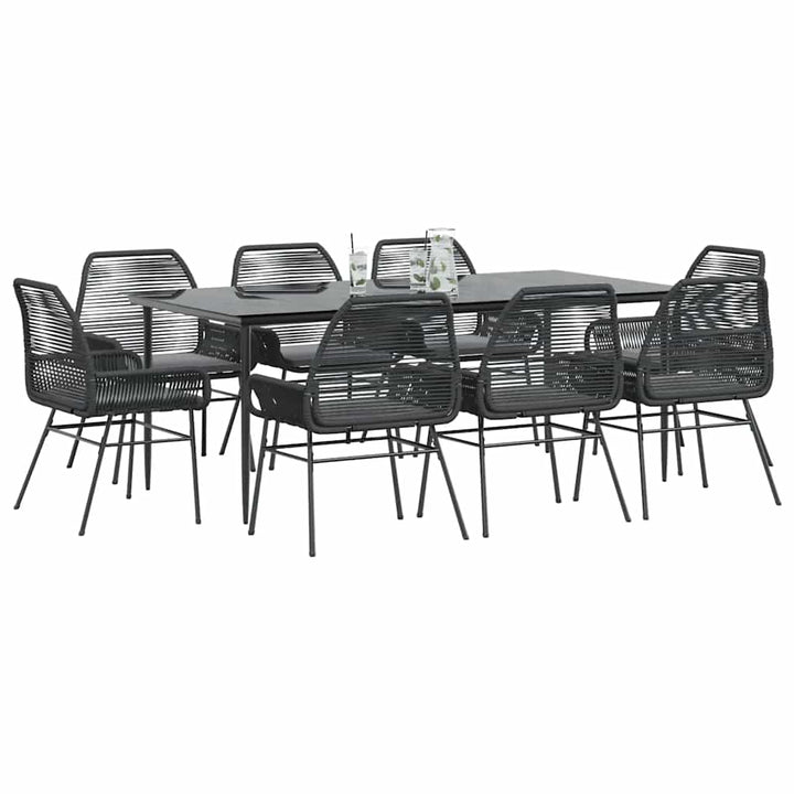 9 dele spisebordssæt til haven m. hynder polyrattan glas sort