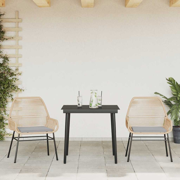 3 dele spisebordssæt til haven m. hynder polyrattan glas brun