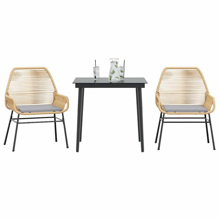 3 dele spisebordssæt til haven m. hynder polyrattan glas brun