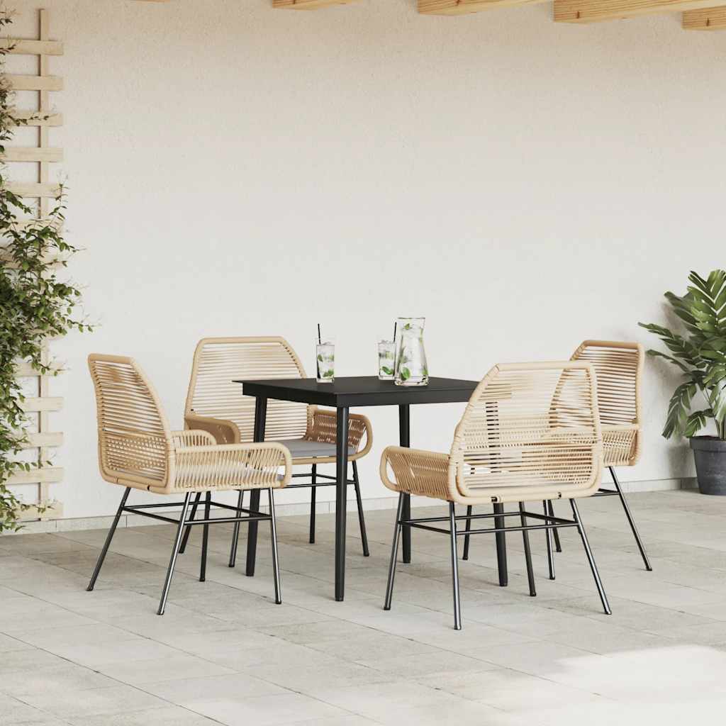 5 dele spisebordssæt til haven m. hynder polyrattan glas brun