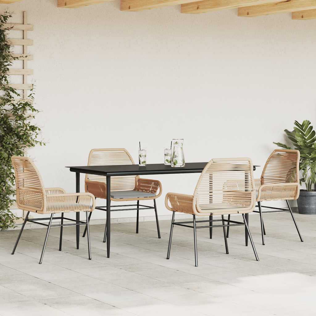 5 dele spisebordssæt til haven m. hynder polyrattan glas brun