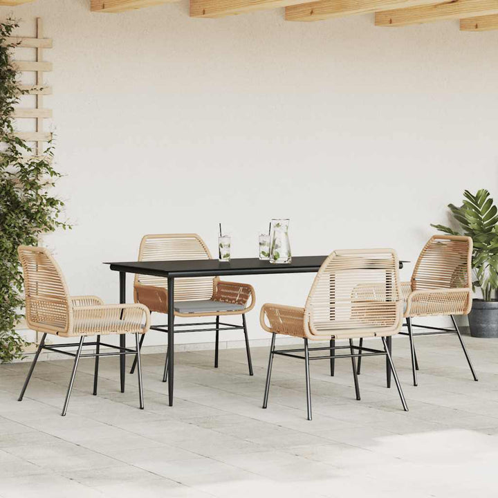 5 dele spisebordssæt til haven m. hynder polyrattan glas brun