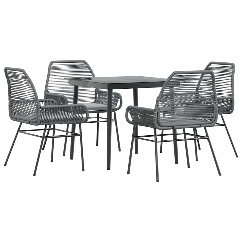5 dele spisebordssæt til haven med hynder polyrattan glas grå